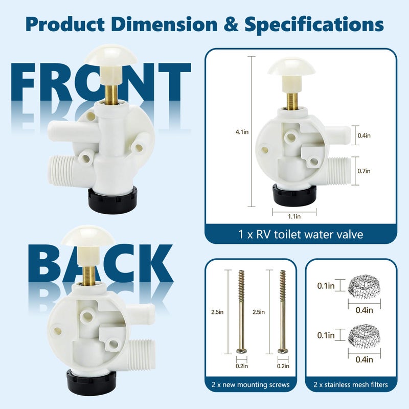 Funmit 385314349 RV Toilet Water Valve Kit Replacement for Pedal Flush Toilets for Camper, Trailer, Boat | Premium Performance in Prevention of Leakage | Increased Freeze Resistance - Image 2